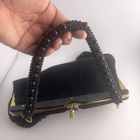 Vintage Black Beaded Evening Handbag Purse Made in Hong Kong 11 x 9 inches - Picture 10 of 10